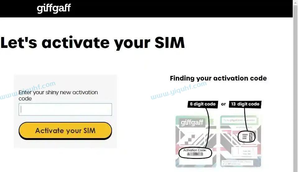 giffgaff enter activation code